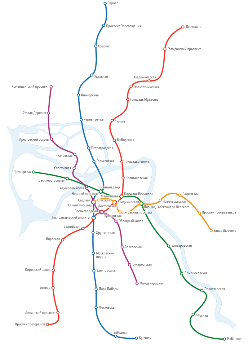 Все станции метро в г. Санкт-Петербург